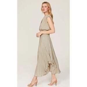 Ramy Brook Brown Crepe V-Neck Smocked Waist Midi Dress